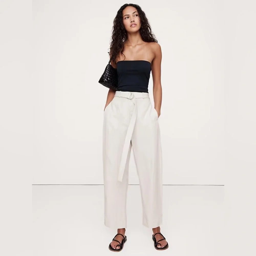 BANANA REPUBLIC HIGH-RISE BARREL TENCEL-LINEN PANT in Lunar Dust Size 4 NWT $140